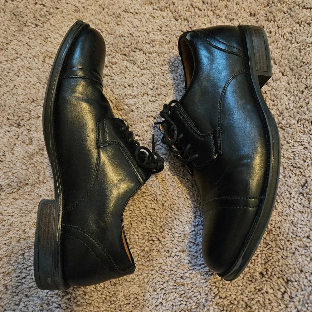 George Oxford Dress Shoes Mens 9W Black Cap Toe Lace Up Wide‎ Width
